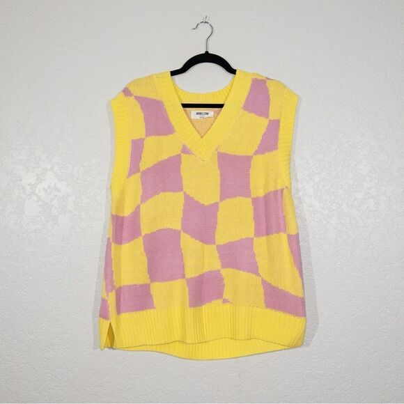 New Double‎ Zero Pink & Yellow Checkered Sweater Vest Size Small - Picture 1 of 6